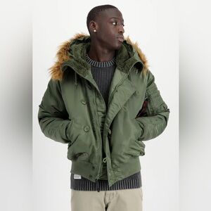 Alpha Industries N-2B Flight Jacket with Fur Hood Green Small